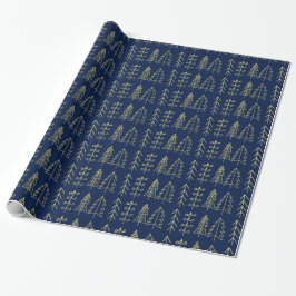 Papel De Regalo Modelo azul de los árboles de navidad del oro