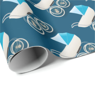 Papel De Regalo Modelo azul de los cochecitos del vintage del beb