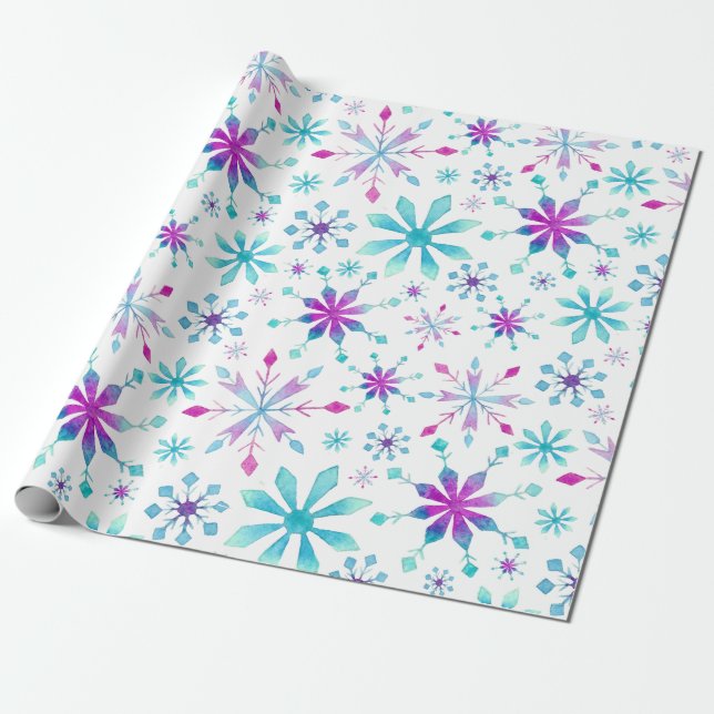 Papel De Regalo Modelo azul del copo de nieve del rosa del día de (Desenrollado)