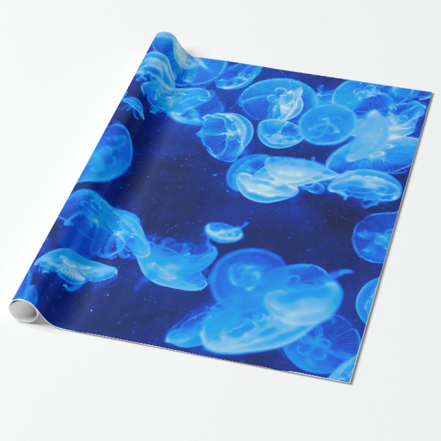 Papel De Regalo Modelo azul hermoso de las medusas (Desenrollado)