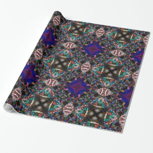 Papel De Regalo Modelo azul retro del fractal del flor