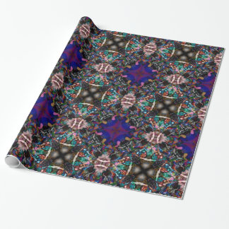 Papel De Regalo Modelo azul retro del fractal del flor