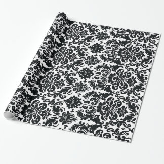 Papel De Regalo Modelo blanco negro elegante del damasco del