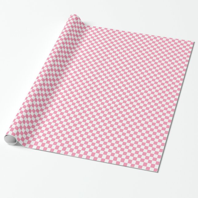 Papel De Regalo Modelo blanco rosado del tablero de damas (Desenrollado)