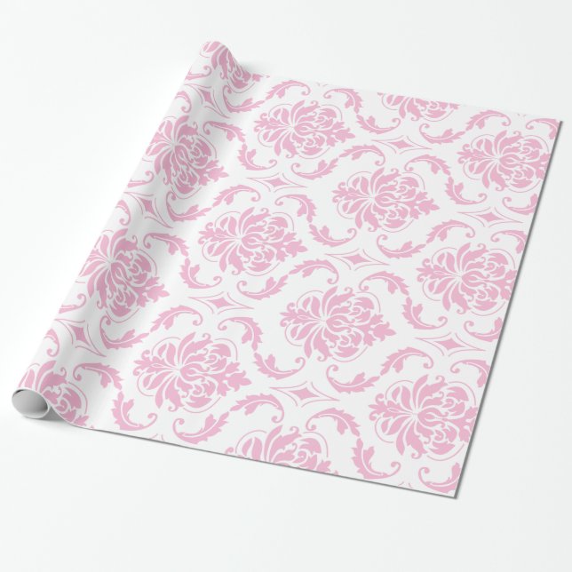 Papel De Regalo Modelo blanco rosado femenino del damasco del (Desenrollado)