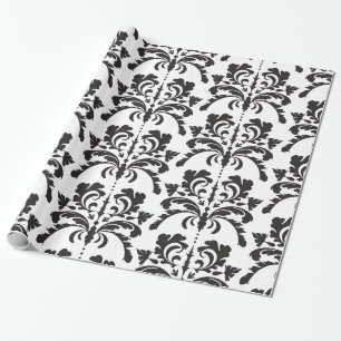 Papel De Regalo Modelo blanco y negro del damasco
