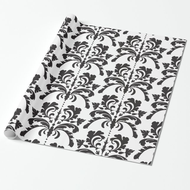 Papel De Regalo Modelo blanco y negro del damasco (Desenrollado)