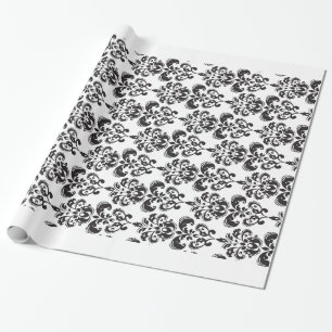 Papel De Regalo Modelo blanco y negro femenino 2 del damasco del