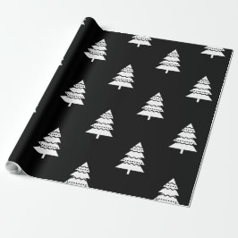 Papel De Regalo Modelo blanco y negro moderno del árbol de navidad