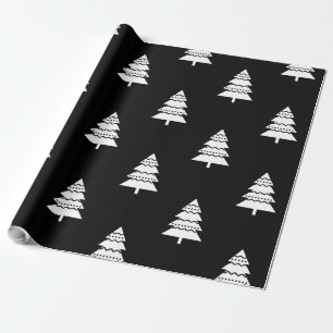Papel De Regalo Modelo blanco y negro moderno del árbol de navidad