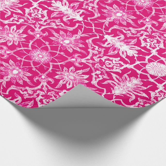 Papel De Regalo Modelo chino de Nouveau del arte - rosa de Fuschia (Esquina)