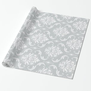 Papel De Regalo Modelo clásico del damasco del blanco gris