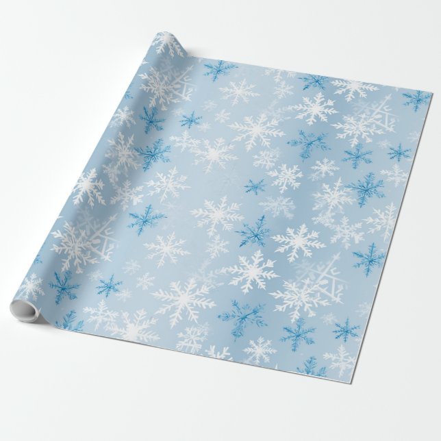 Papel De Regalo Modelo de copo de nieve azul y blanco (Desenrollado)