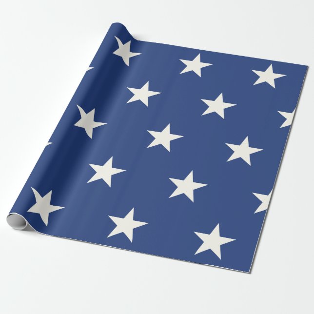 Papel De Regalo Modelo de estrella azul y blanco moderno (Desenrollado)