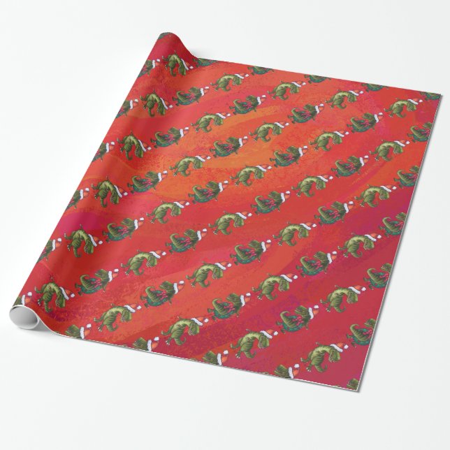 Papel De Regalo Modelo de Fextive TRex Dino en rojo (Desenrollado)
