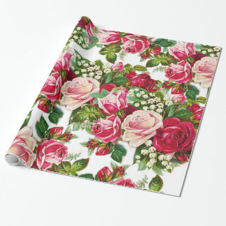 Papel De Regalo Modelo de flores rosado rojo de los rosas del