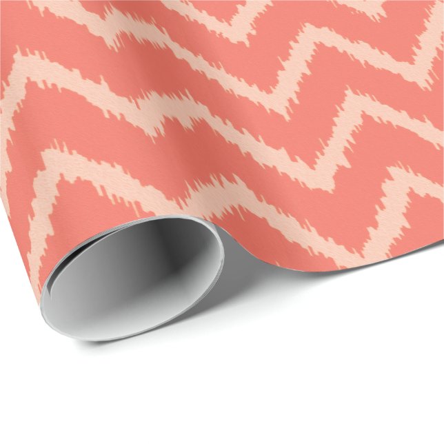 Papel De Regalo Modelo de Ikat Chevron - naranja y melocotón (Esquina del rollo)
