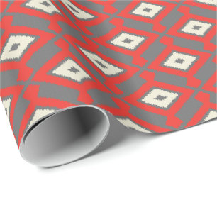 Papel De Regalo Modelo de Ikat - rojo, gris y beige