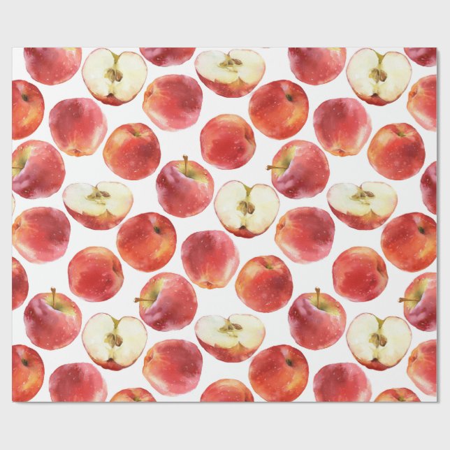 Papel De Regalo Modelo de la acuarela con las manzanas rojas (Superficie plana)