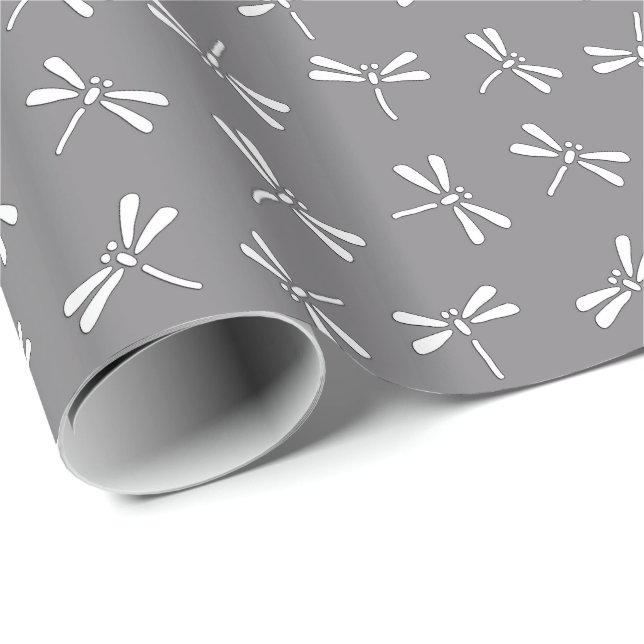 Papel De Regalo Modelo de la libélula, gris japonés/gris y blanco (Esquina del rollo)