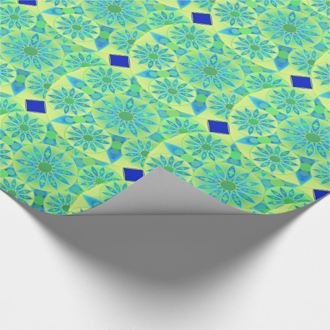 Papel De Regalo Modelo de la mandala, turquesa, azul, verde lima (Esquina)