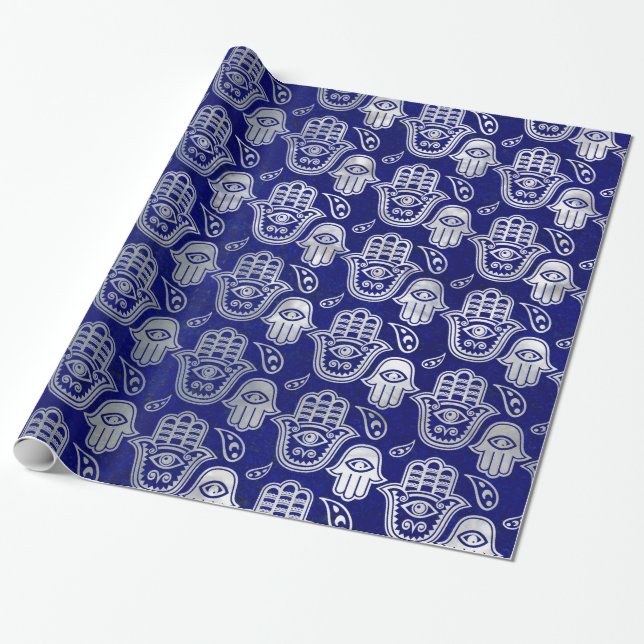 Papel De Regalo Modelo de la mano de Hamsa - perla y plata en laz (Desenrollado)