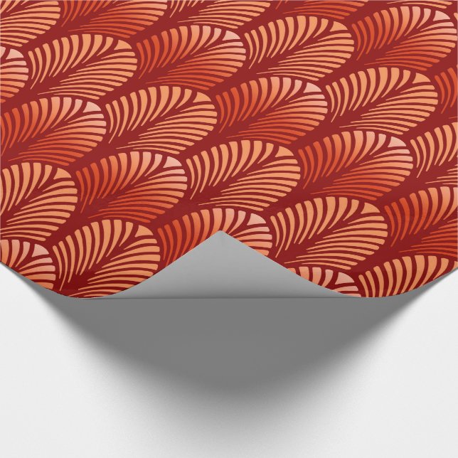Papel De Regalo Modelo de la pluma del art déco, mandarina (Esquina)
