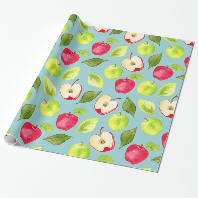 Papel De Regalo Modelo de las manzanas de la acuarela (Desenrollado)