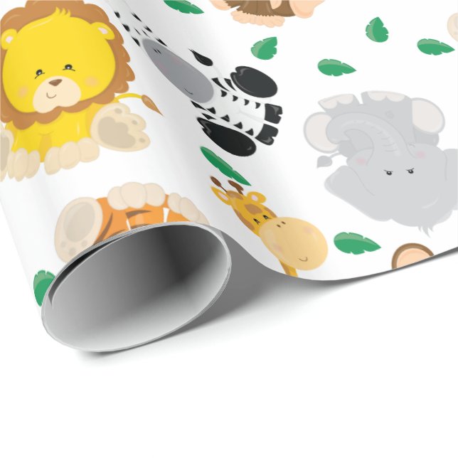 Papel De Regalo Modelo de los animales del safari del bebé (Esquina del rollo)