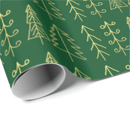 Papel De Regalo Modelo de los árboles de navidad del oro verde