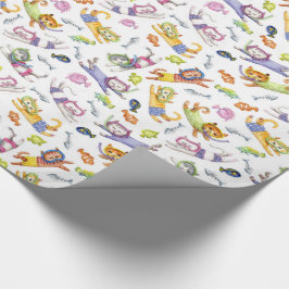 Papel De Regalo Modelo de los gatos del buceo con escafandra de la