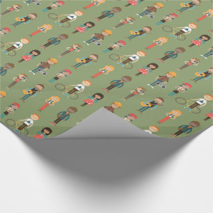 Papel De Regalo Modelo de los ilustraciones de la gente del dibujo