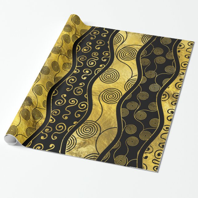 Papel De Regalo Modelo de lujo del africano del negro y del oro (Desenrollado)