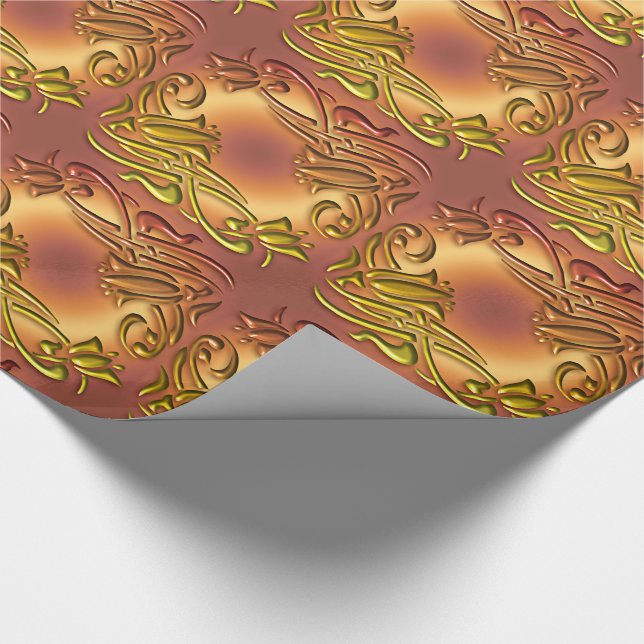 Papel De Regalo Modelo de oro del damasco floral (Esquina)