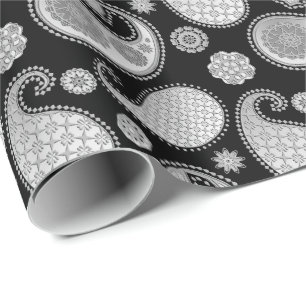 Papel De Regalo Modelo de Paisley, gris plateado/gris en negro