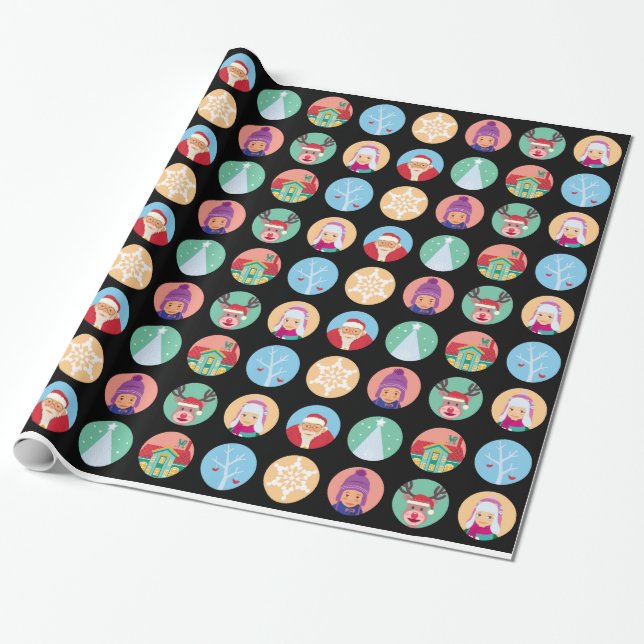 Papel De Regalo Modelo de punto de los amigos del navidad (negro) (Desenrollado)