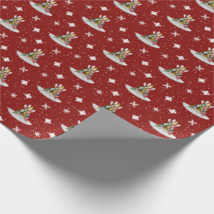 Papel De Regalo Modelo del árbol de navidad del kajak en rojo o