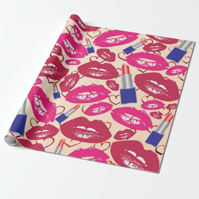 Papel De Regalo Modelo del beso del lápiz labial (Desenrollado)