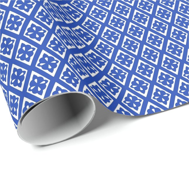 Papel De Regalo Modelo del diamante - azul y blanco de cobalto (Esquina del rollo)