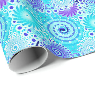 Papel De Regalo Modelo del remolino del fractal, turquesa,