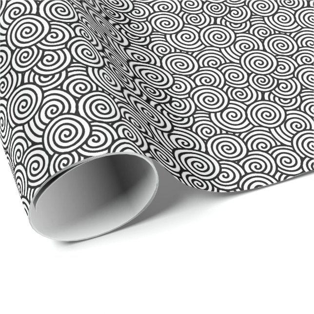 Papel De Regalo Modelo del remolino del japonés - blanco y negro (Esquina del rollo)