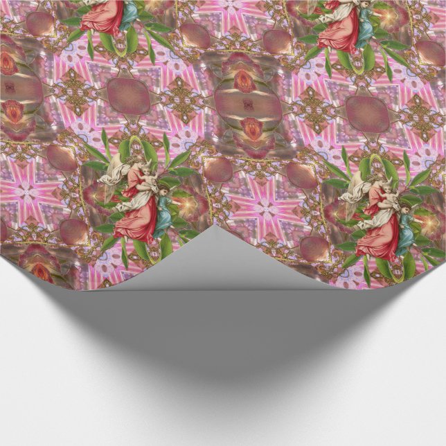 Papel De Regalo Modelo del rosa del acebo del navidad de los (Esquina)