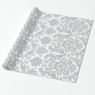 Papel De Regalo Modelo elegante gris y blanco del damasco