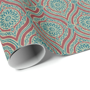 Papel De Regalo Modelo étnico elegante de Ogee en marrón, trullo