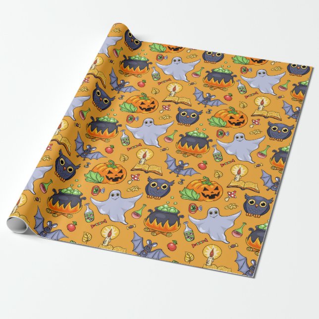 Papel De Regalo Modelo fantasmal de Halloween (Desenrollado)
