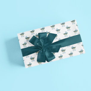 Papel De Regalo Modelo floral azul con portadora de bebé de cosech