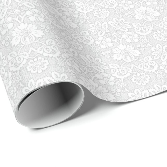 Papel De Regalo Modelo floral blanco del damasco (Esquina del rollo)