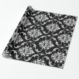 Papel De Regalo Modelo floral blanco y negro clásico del damasco