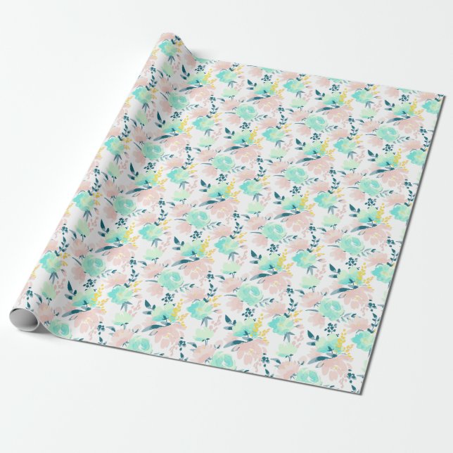 Papel De Regalo Modelo floral de la acuarela (Desenrollado)