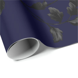 Papel De Regalo Modelo floral de la vid de la hoja negra en azules